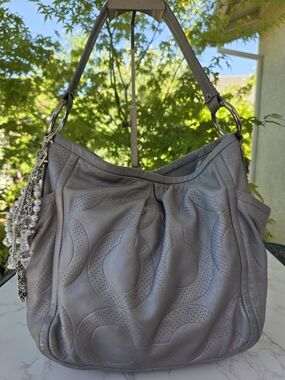 Coach Parker Perforated Y2K Gray Metallic Leather Circle Pattern Shoulder Bag